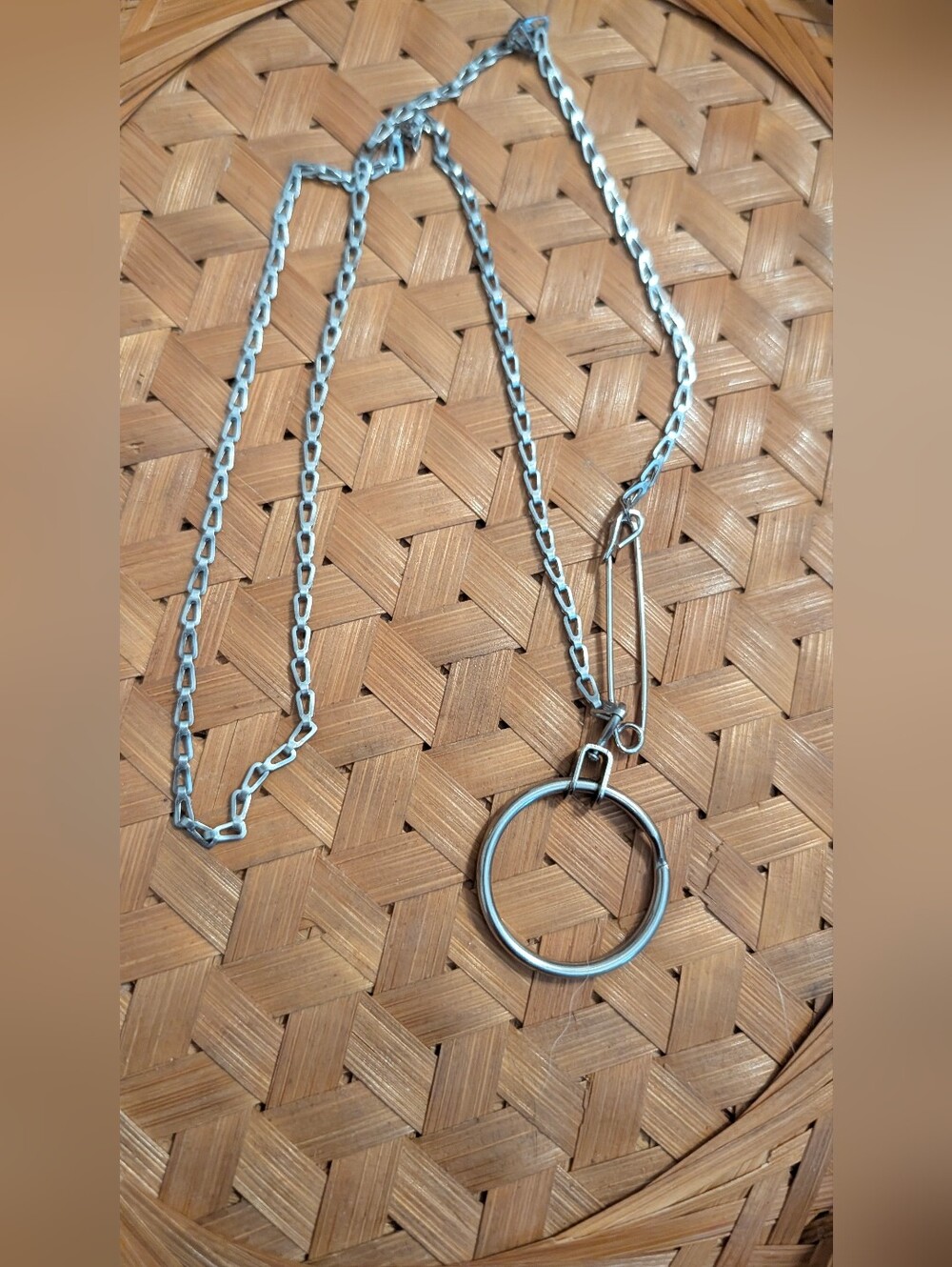 Silver Chain Necklace with Keychain Ring Pendant